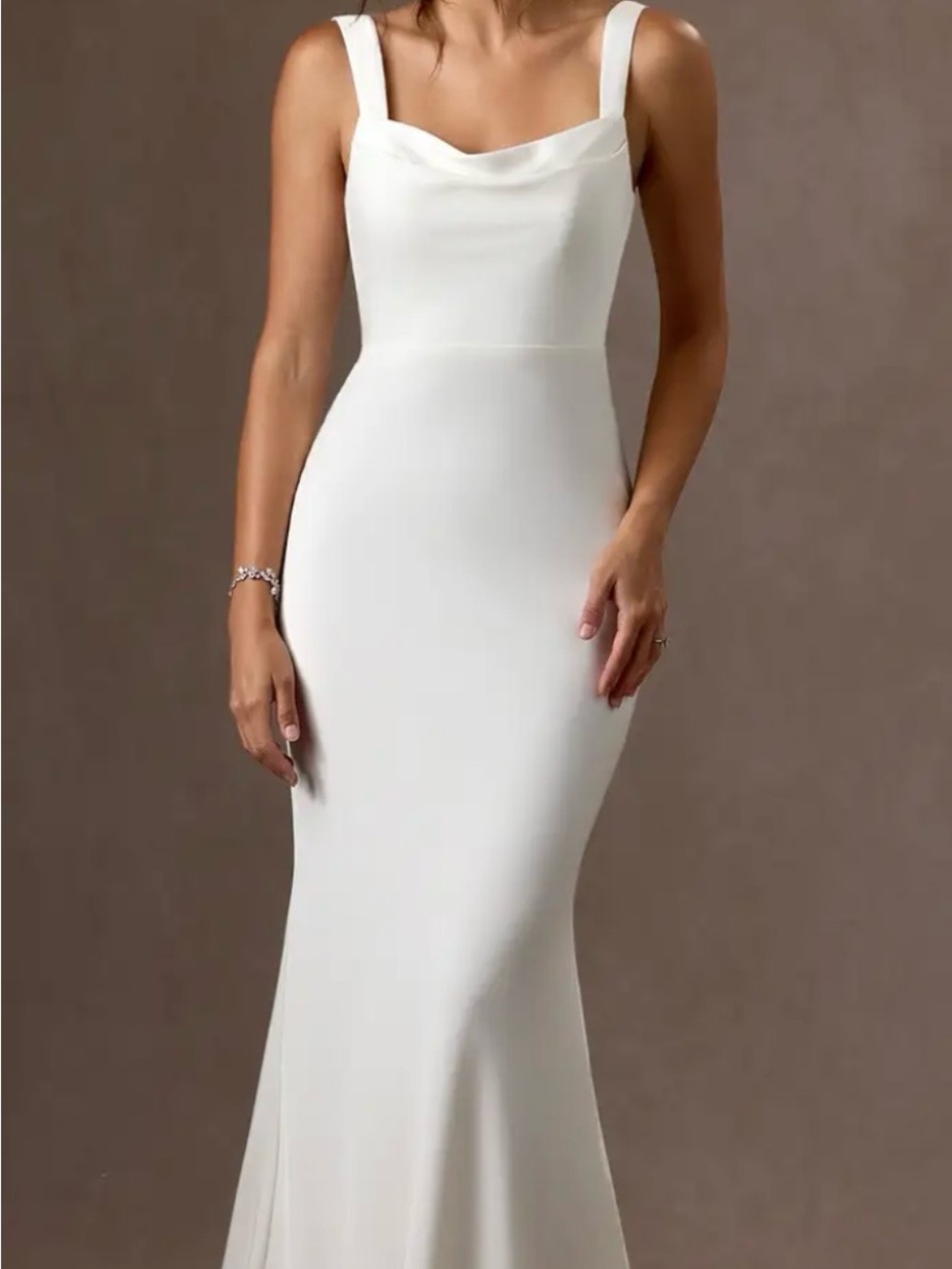 Azazie White Square-Neck Fitted Wedding Dress